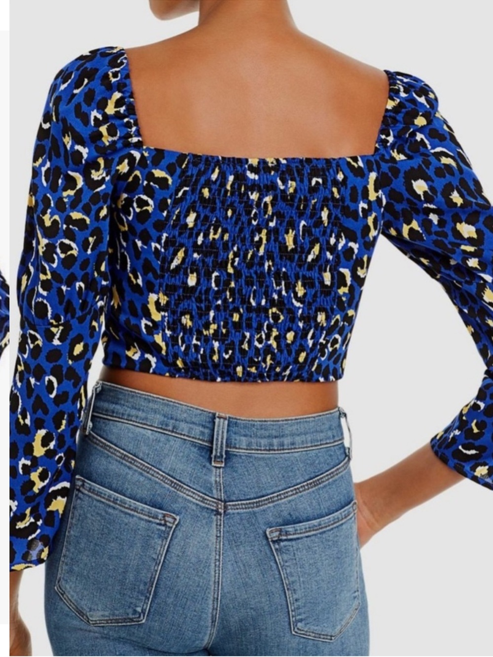 NWT RAHI Chloe Puff Shoulder Blue Animal Print Crop Top Size XS - Picture 3 of 13
